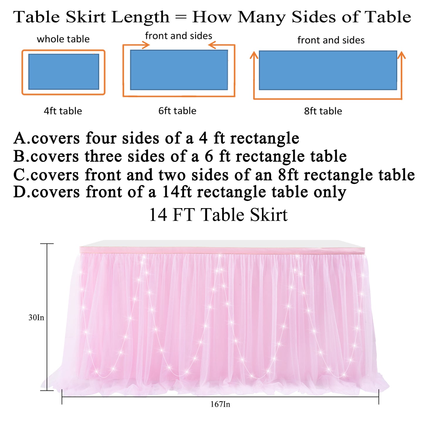 Tulle Table Skirt with Led Light