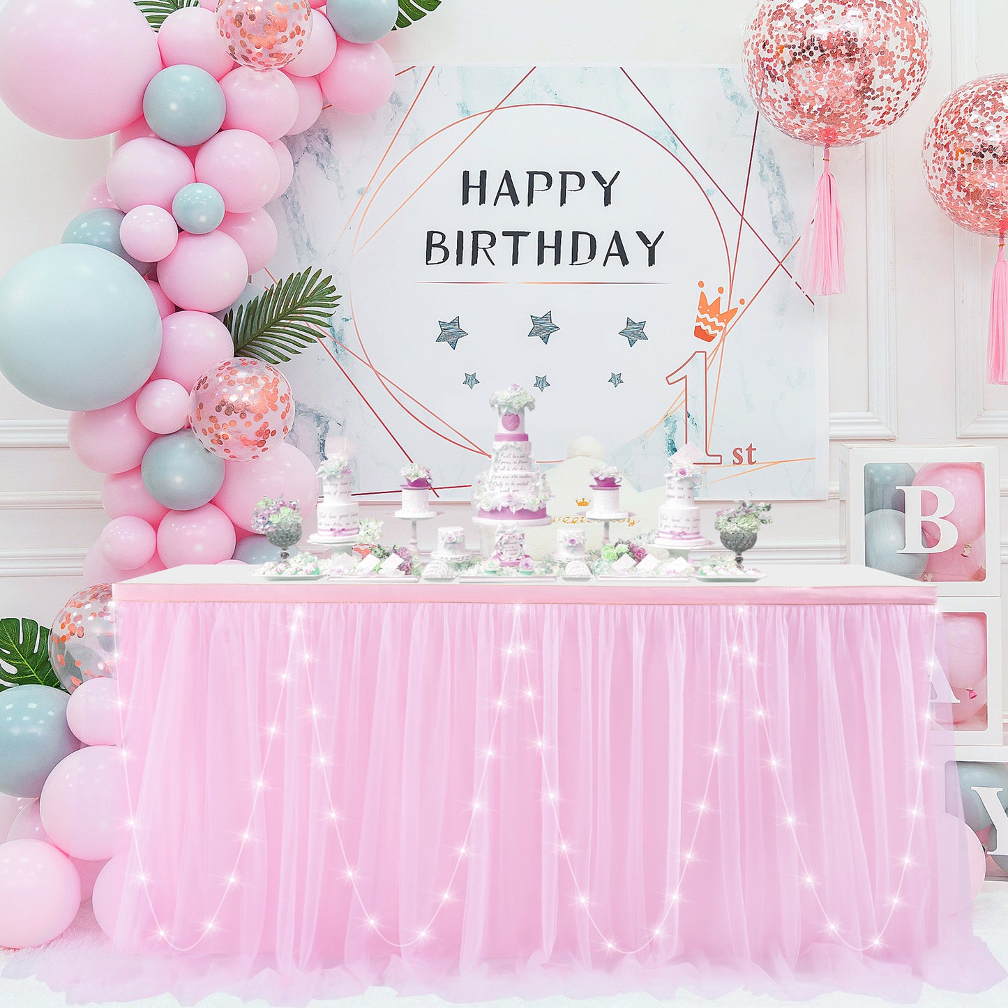 Tulle Table Skirt with Led Light