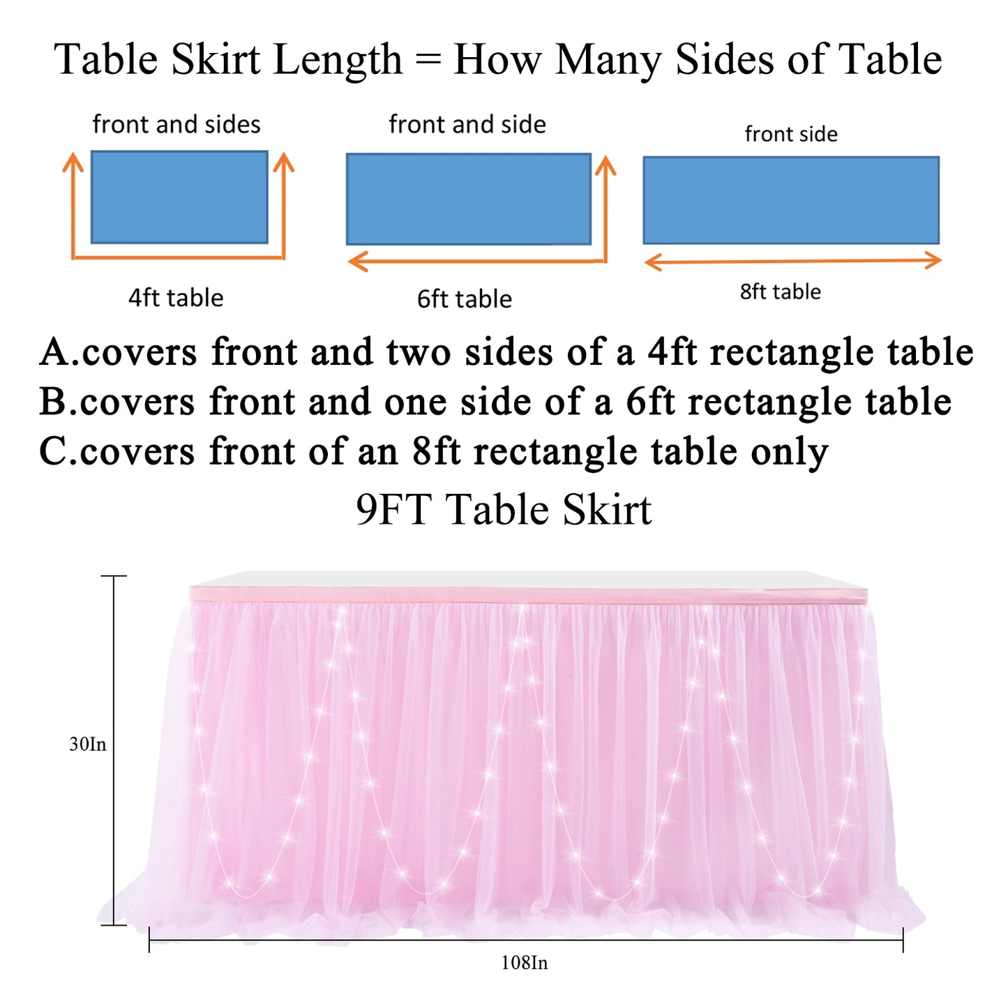 Tulle Table Skirt with Led Light