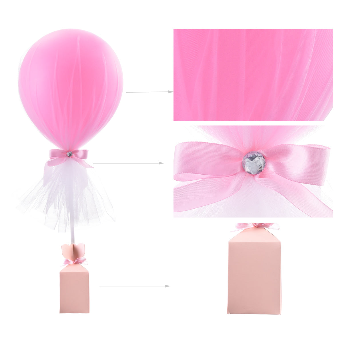 Pink Tulle Tutu Balloons With Candy Box For Baby Shower Centerpieces Girls Butterflies Birthday Party Wedding Table Decorations, With Inflate Balloons Pump, 6 Packs