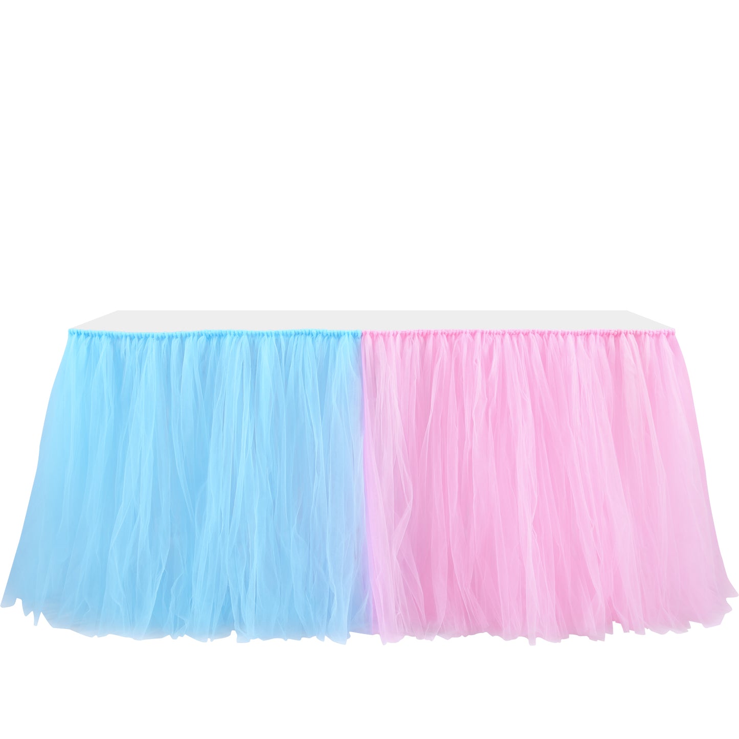 Blue and Pink tulle table skirt for gender reveal 6ft long