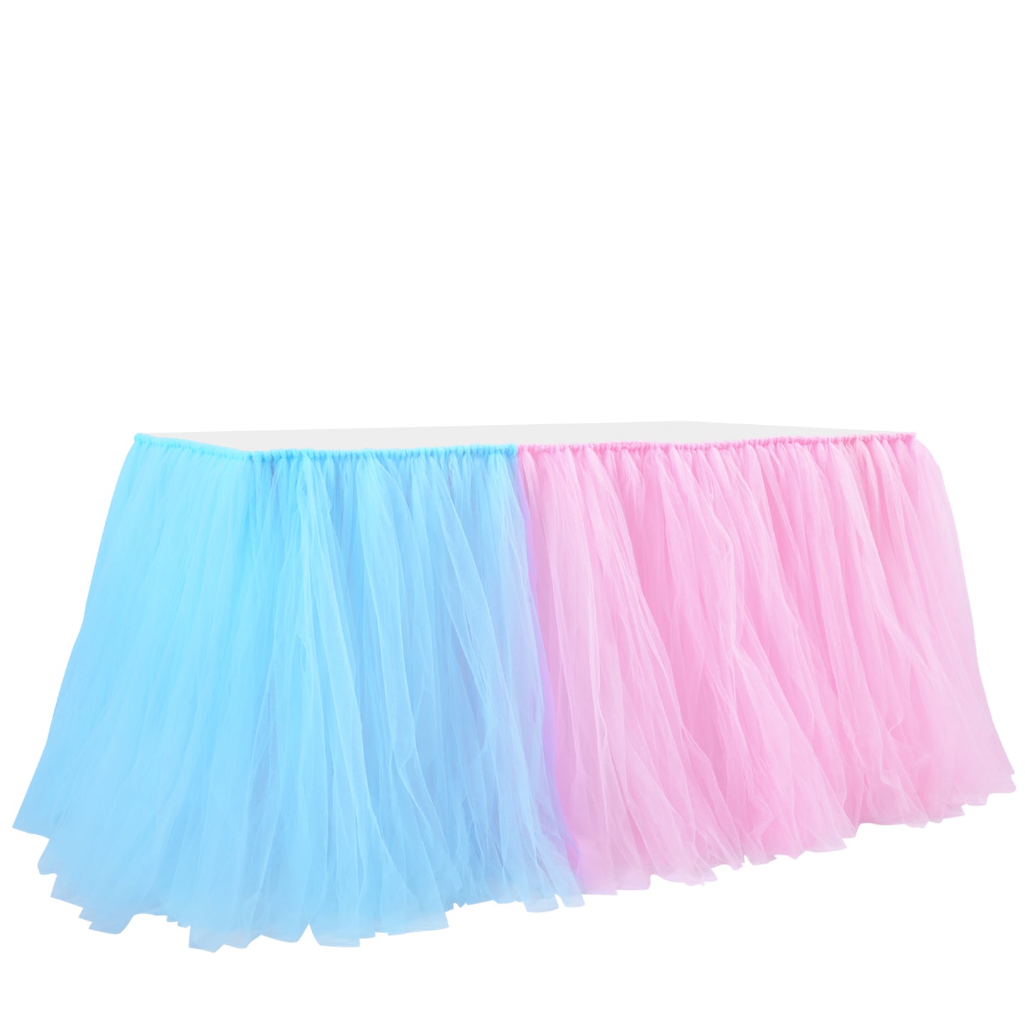 Blue and Pink tulle table skirt for gender reveal 6ft long