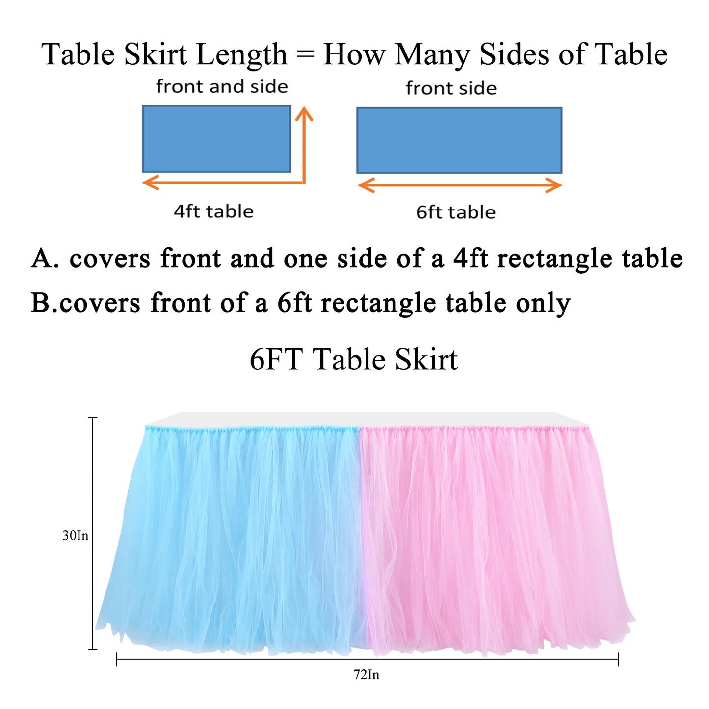 Blue and Pink tulle table skirt for gender reveal 6ft long