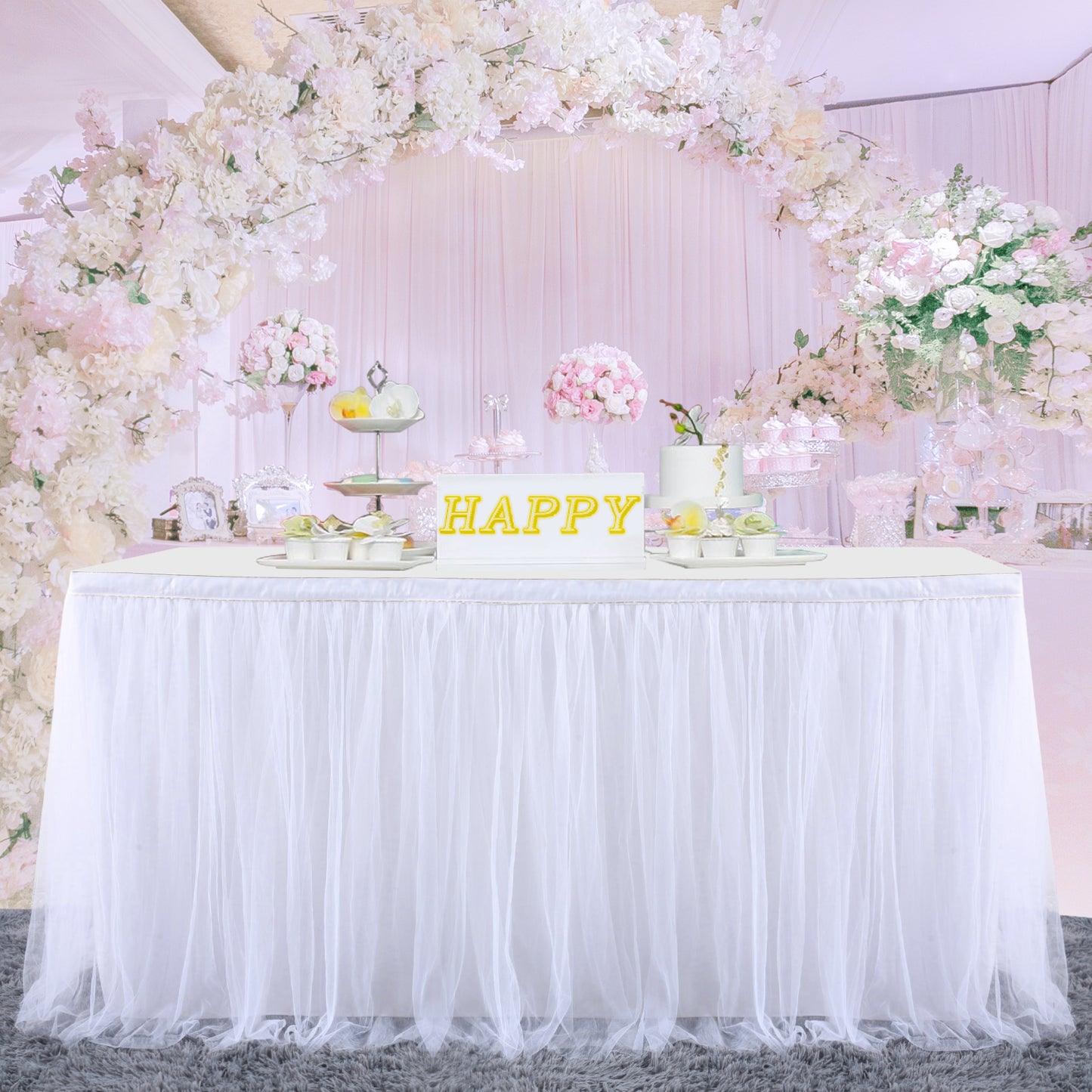 Gold Brim Tulle Table Skirt