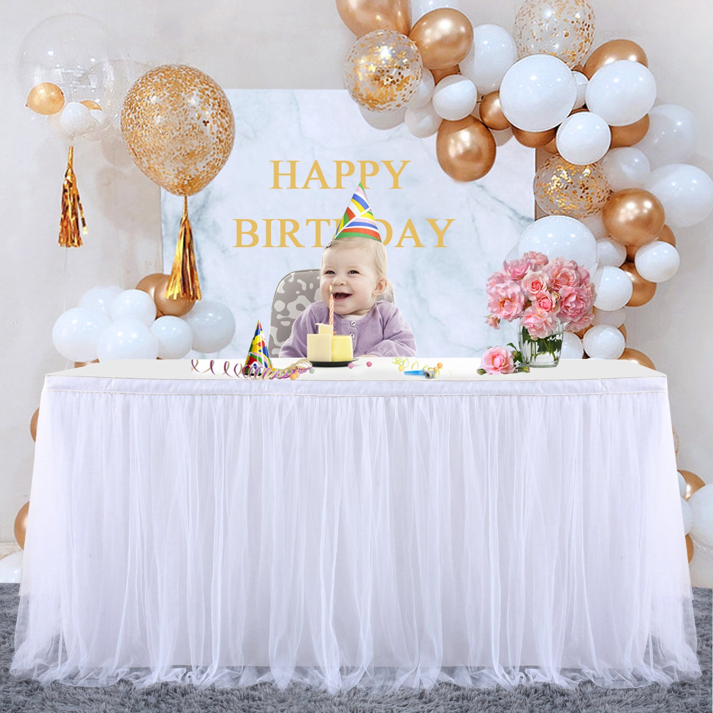 Gold Brim Tulle Table Skirt