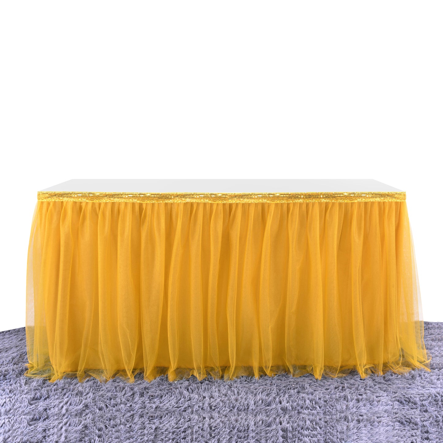 Gold Brim Tulle Table Skirt